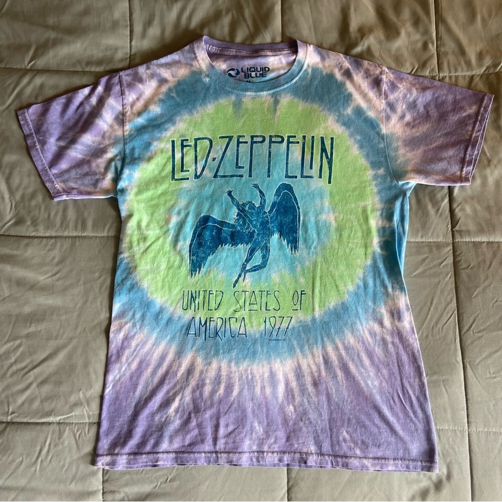Liquid Blue Led Zeppelin Tie Dye Shirt, Unisex size M
